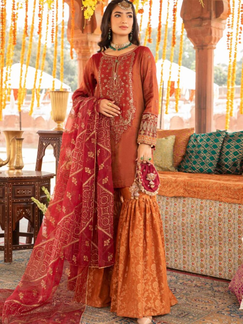 Maria.B 3-piece Pakistani suit in a rich maroon color, brand new with tag